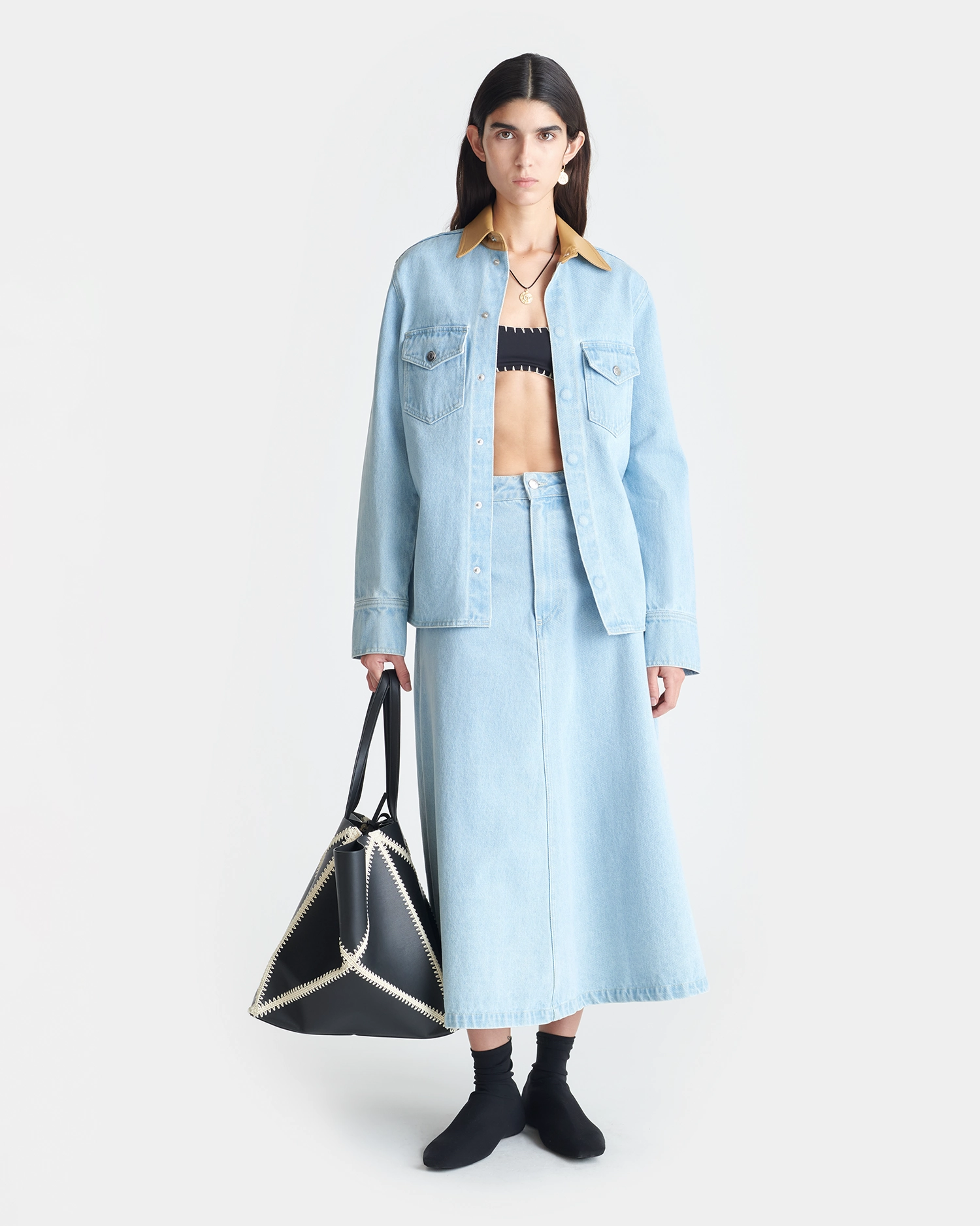 Cintia - Denim Midi Skirt - Eco Bleach Adjustable Hem