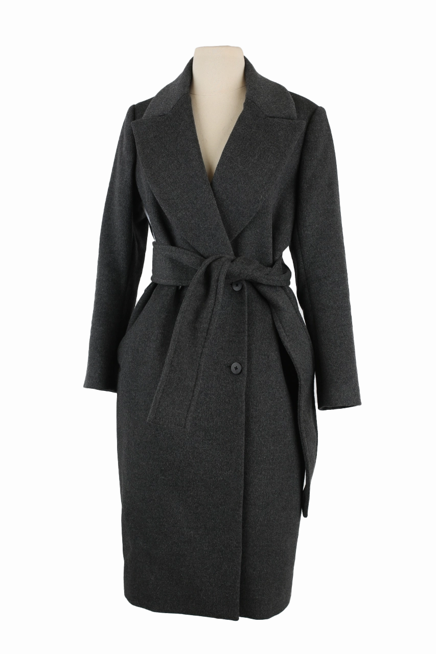 Wool/Angora Belted Wrap Coat Breathable Mesh Panels waterproof construction