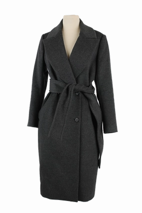 Wool/Angora Belted Wrap Coat Breathable Mesh Panels waterproof construction