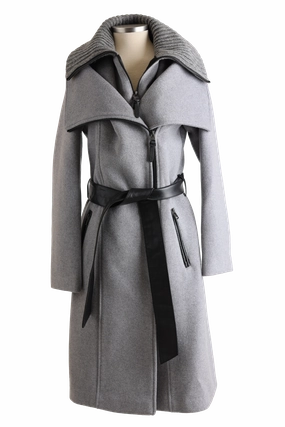 High Neck Ergonomic Armhole Cut Wool/Cashmere Dress Coat W/ Removable Bib