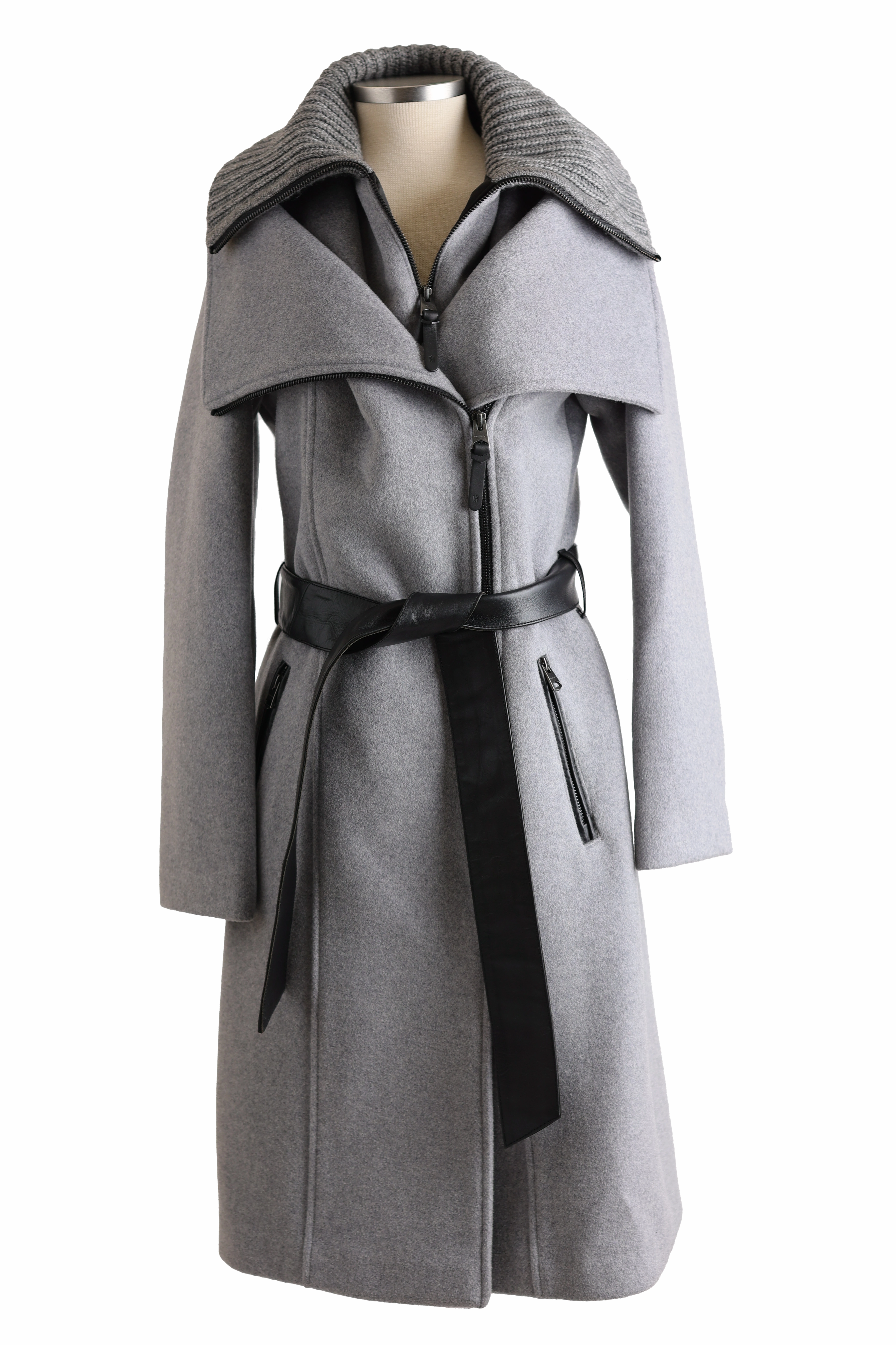 High Neck Ergonomic Armhole Cut Wool/Cashmere Dress Coat W/ Removable Bib