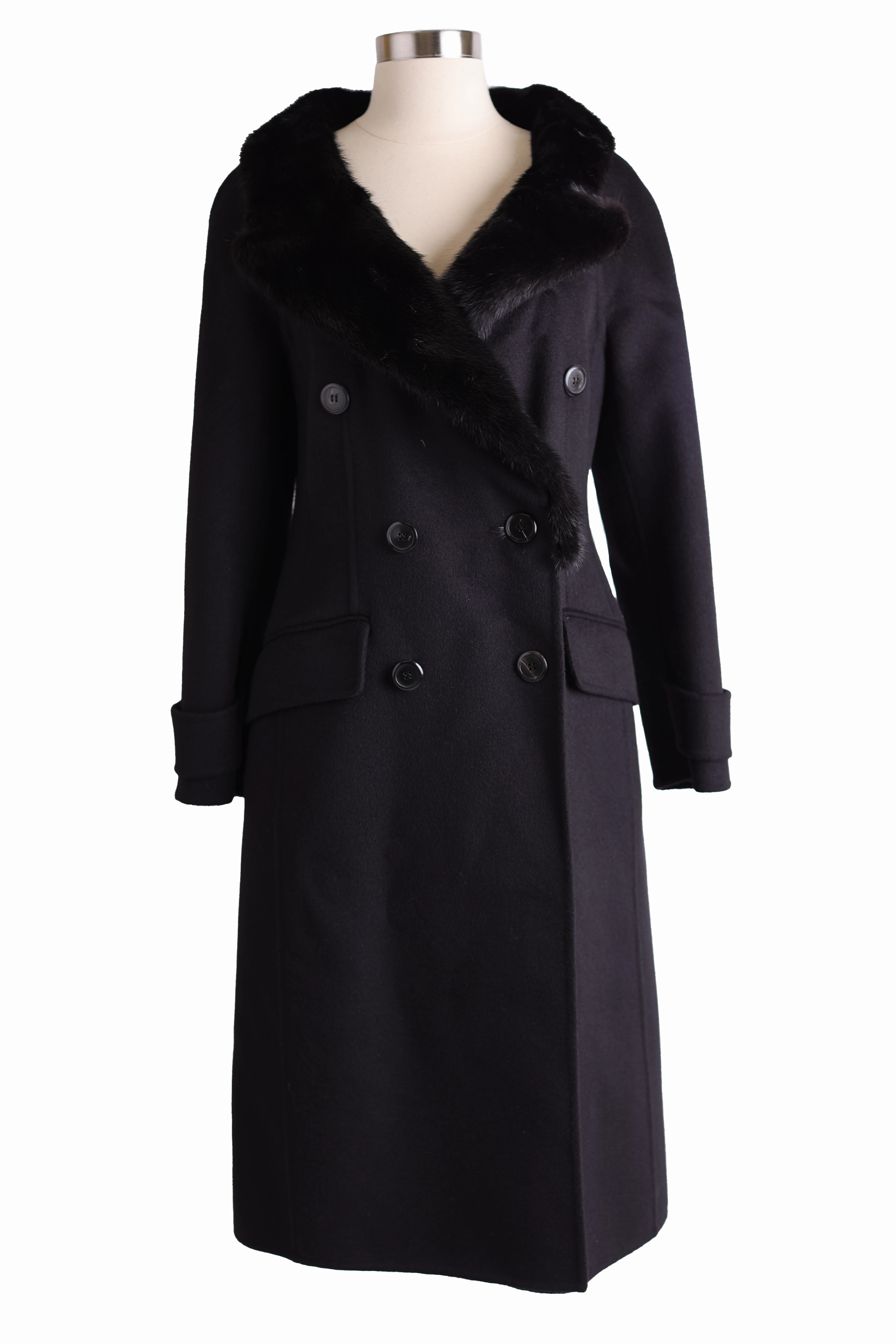 Wool Dress Coat W/ Mink Collar ReinforcedElbows
