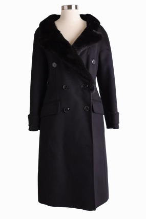 Wool Dress Coat W/ Mink Collar ReinforcedElbows