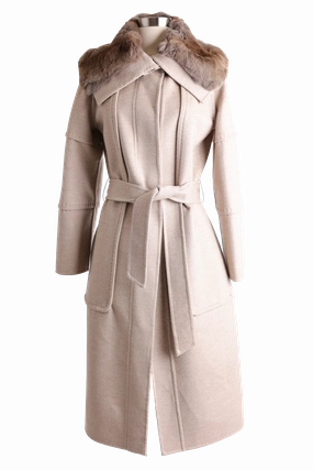 Casual Feel Light Weight Wool Trench Coat W/ Chinchilla Trim