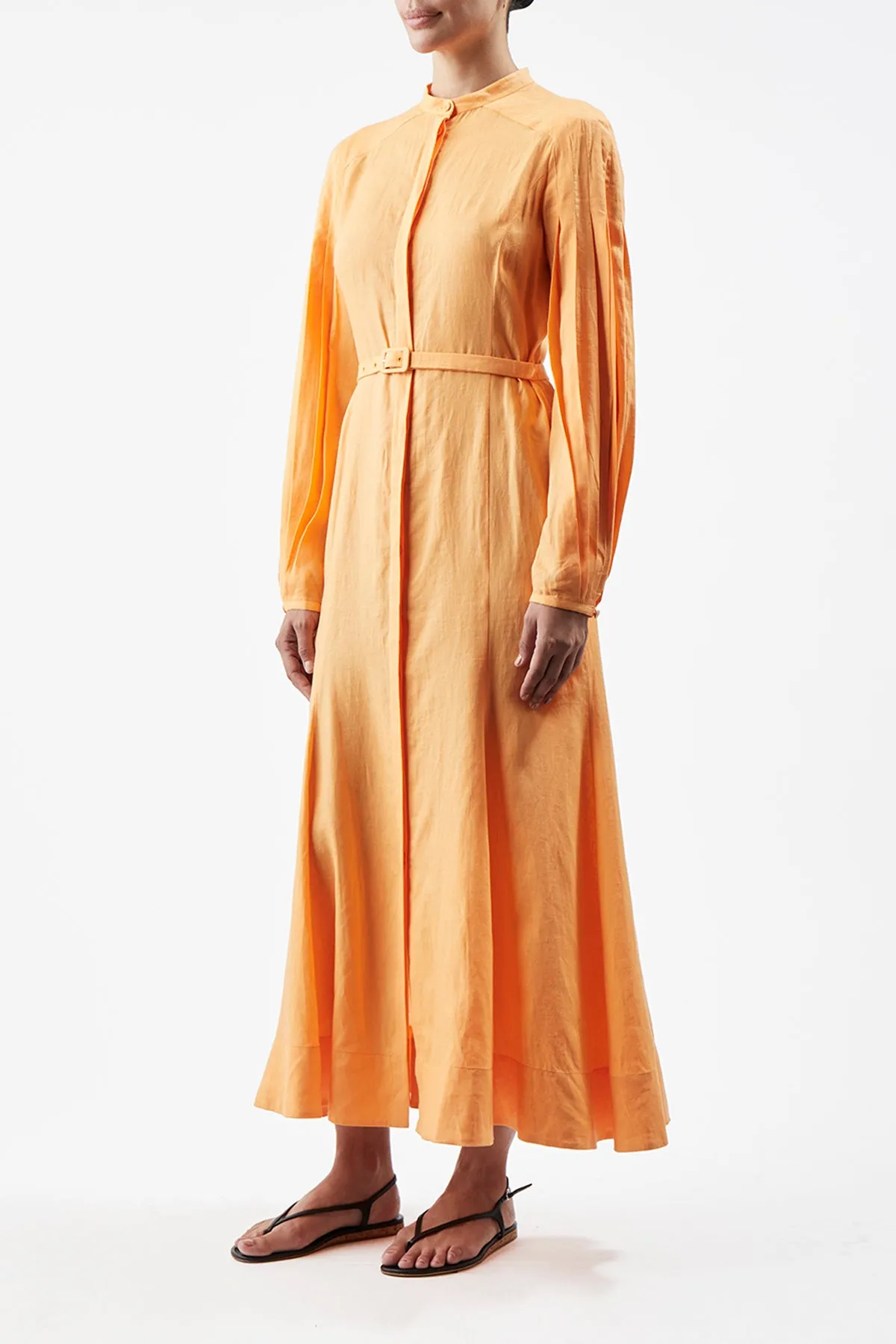 Lydia Maxi Dress with Slip in Fluorescent Orange Aloe Linen Feminine Style Boho Aesthetic
