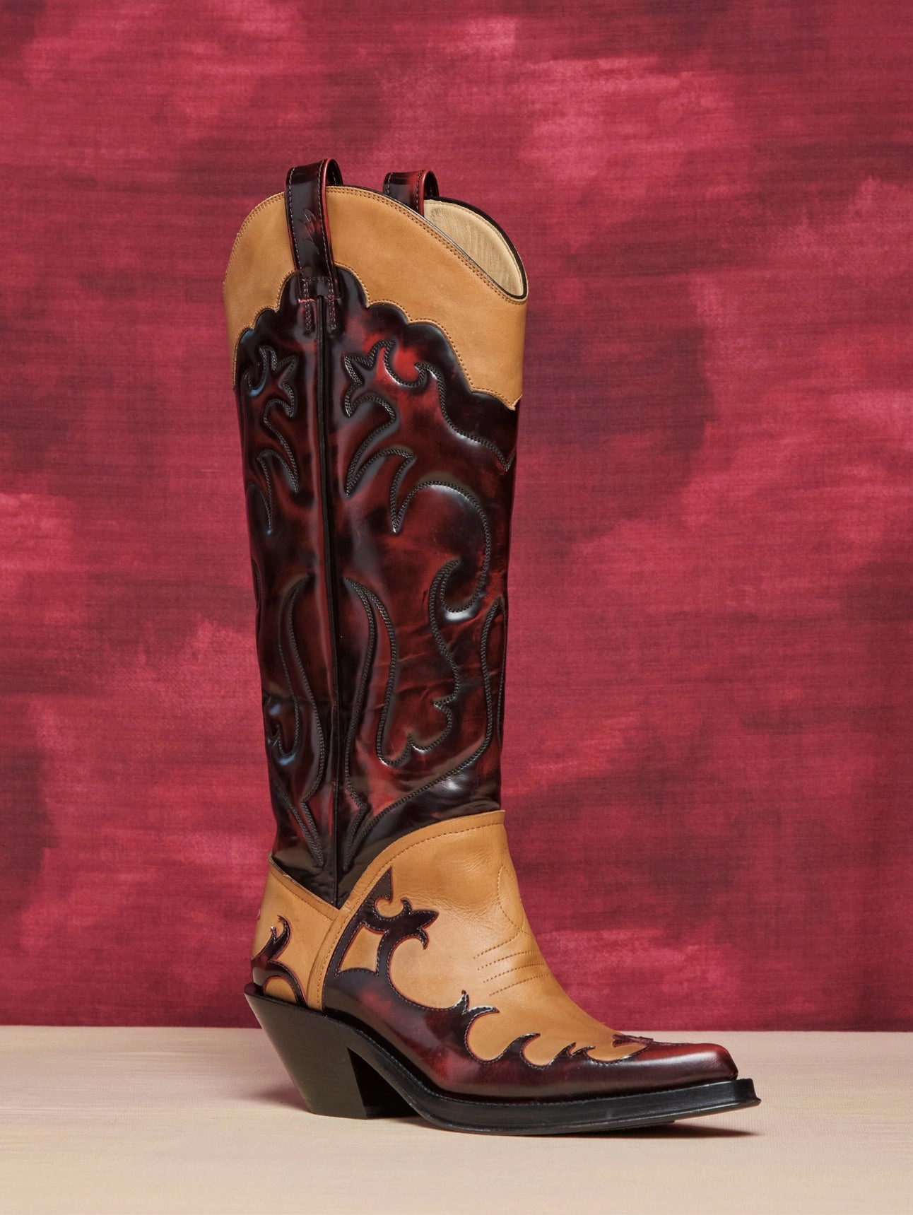 Neutral Foot Alignment Durable Shell All Day Wear Capitana Cowboy Boot in Light Brown & Red Pearlized Leather