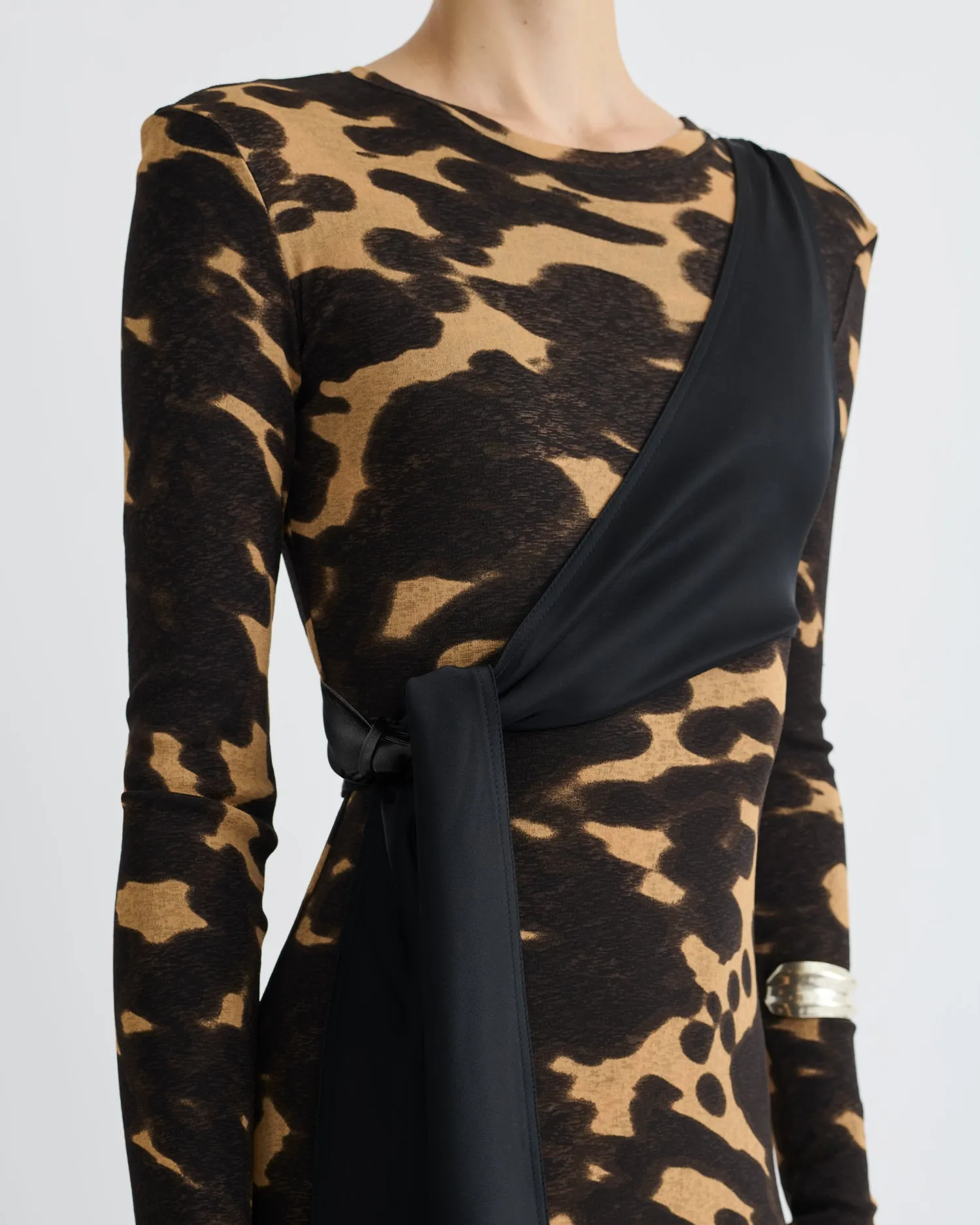 urban vibe Yura - Mesh Jersey/Slip Satin Long Dress - Midnight Mocha Apricot/Black