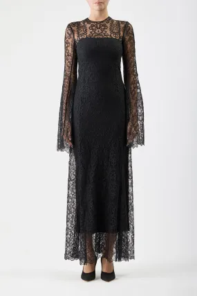 Zimmer Sheer Maxi Dress with Slip in Black Silk Lace Neutral Mood Velvet-Touch