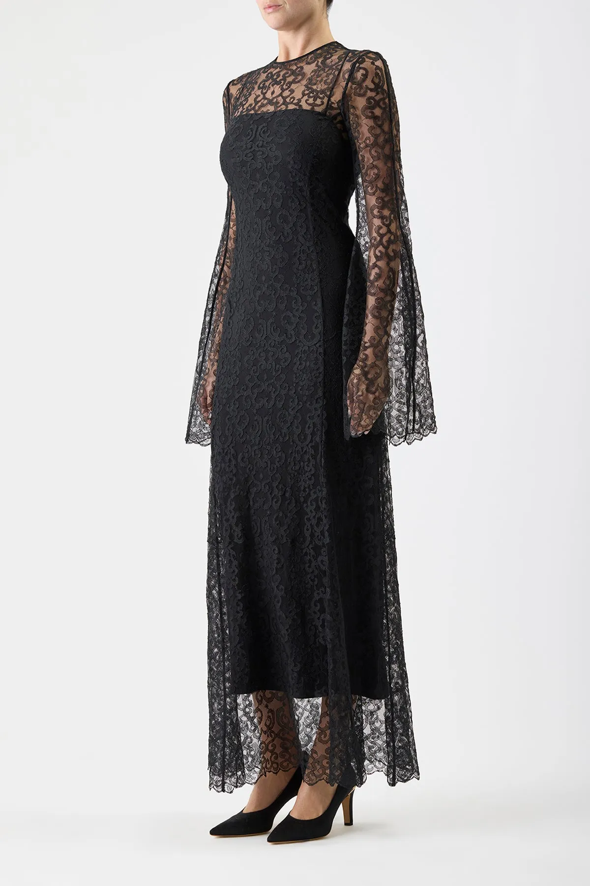 Zimmer Sheer Maxi Dress with Slip in Black Silk Lace Soft Presence