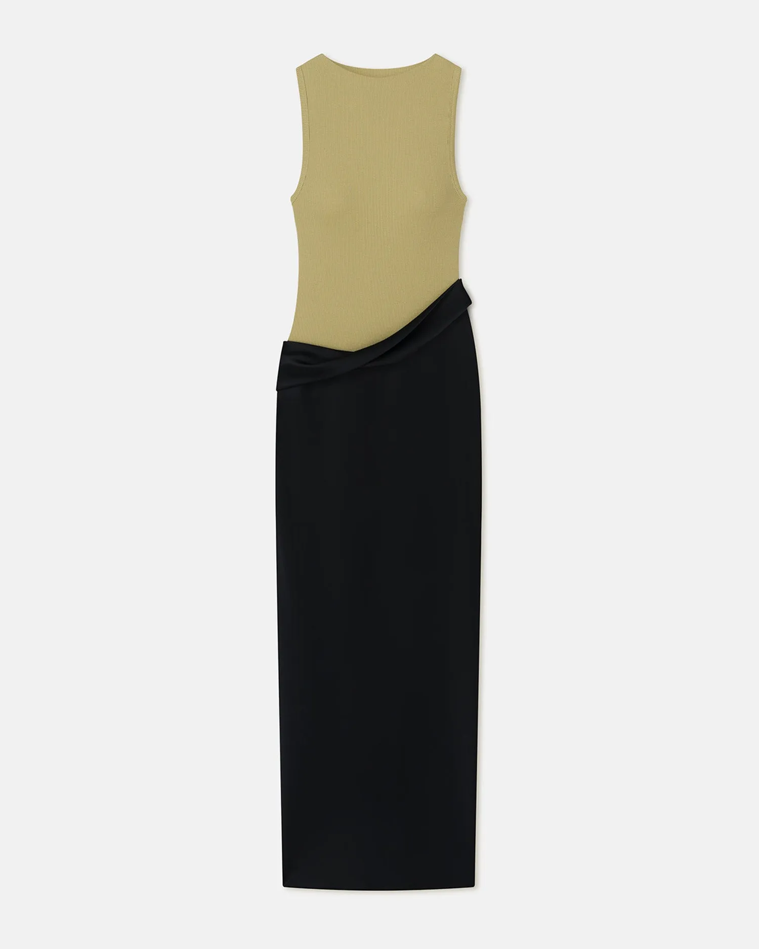 Cobee - Ribbed Jersey and Slip Satin Dress - Black/Olive Green MoistureWickingTechnology Form Flow